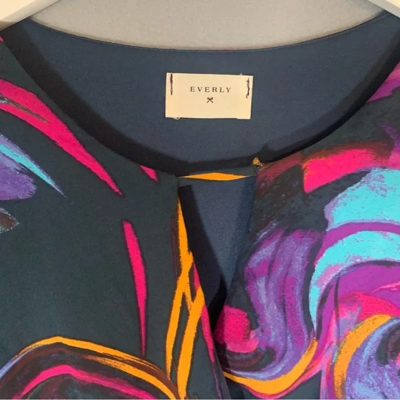 Everly Pink and Purple V-Neck Long Sleeve Dress Ladies Size Small Cocktail - Picture 2 of 5